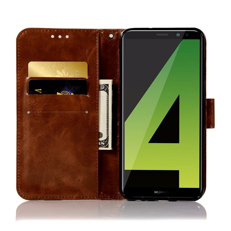 Premium Vintage PU Leather Wallet Cellphone Accessory Cover for Huawei Mate 10 Lite / nova 2i / Maimang 6 / Honor 9i (India) - Coffee-4