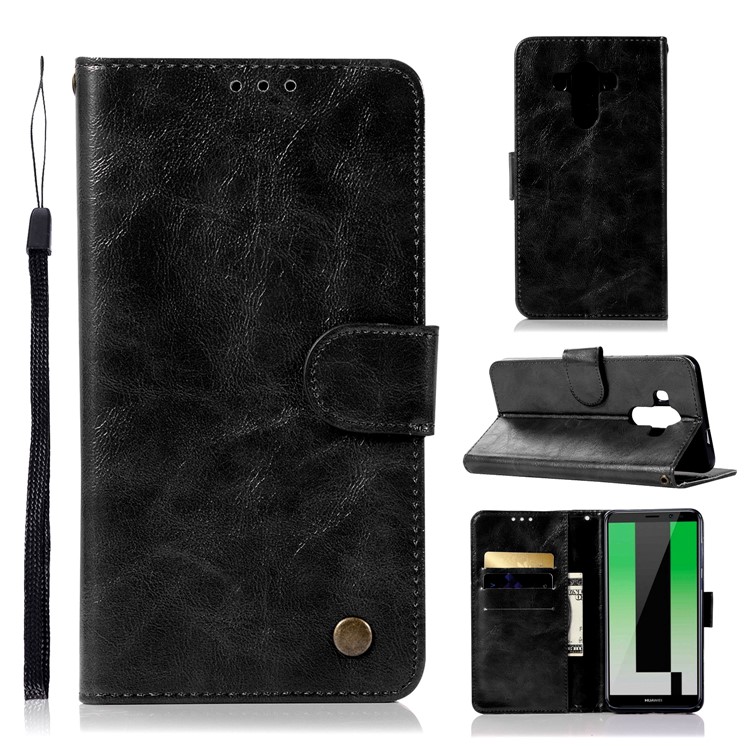 Premium Vintage Leather Wallet Case for Huawei Mate 10 Pro - Black-1