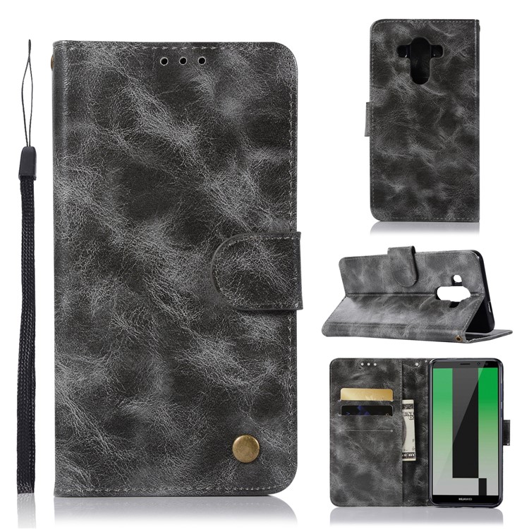 Premium Vintage Leather Wallet Cover for Huawei Mate 10 Pro - Grey-1