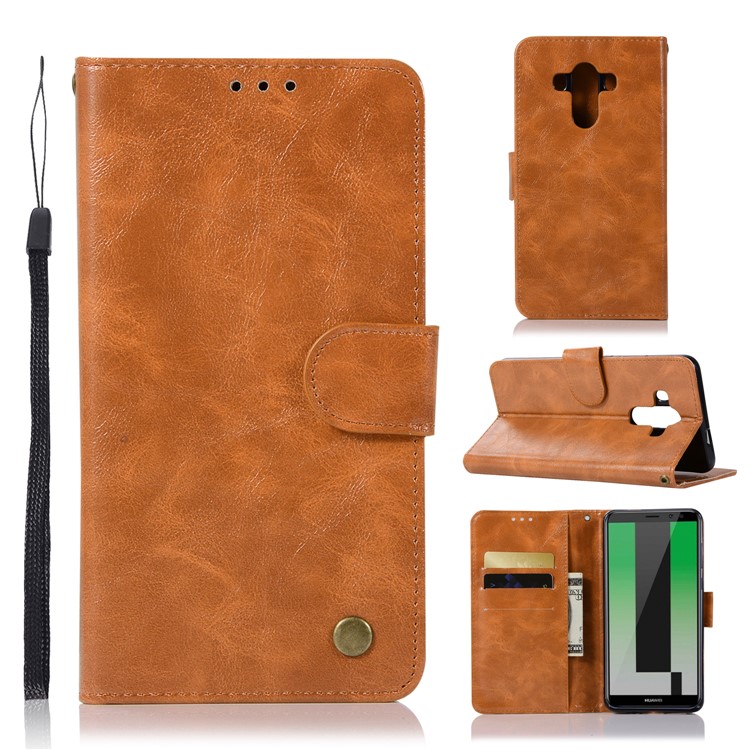 Premium Vintage Leather Wallet Shell Case for Huawei Mate 10 Pro - Brown-1