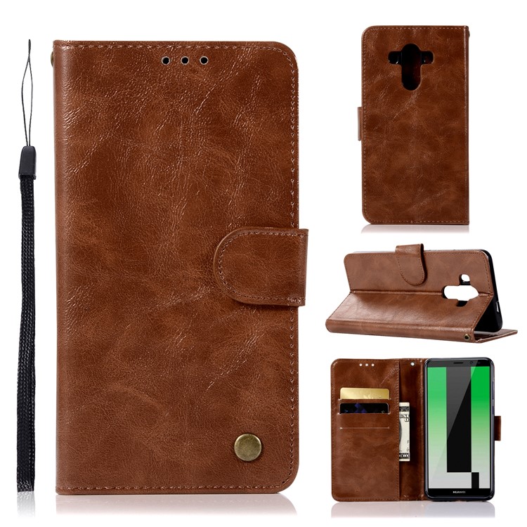 Premium Vintage Leather Wallet Case Phone Shell for Huawei Mate 10 Pro - Coffee-1