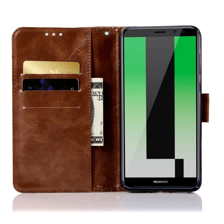 Premium Vintage Leather Wallet Case Phone Shell for Huawei Mate 10 Pro - Coffee-4
