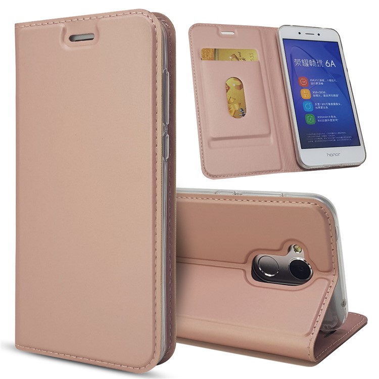Auto-absorbed Magnetic Leather Card Slot Phone Cover for Huawei Honor 6A / Honor 5C pro - Rose Gold-1
