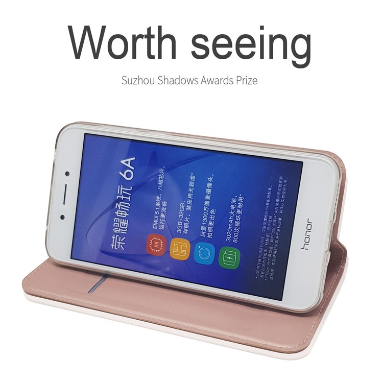 Auto-absorbed Magnetic Leather Card Slot Phone Cover for Huawei Honor 6A / Honor 5C pro - Rose Gold-4