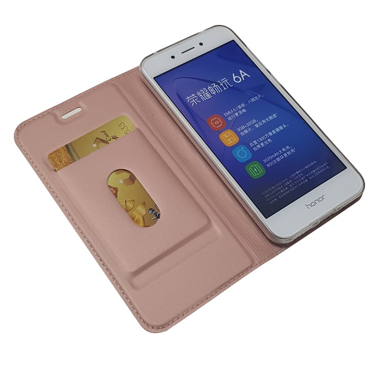 Auto-absorbed Magnetic Leather Card Slot Phone Cover for Huawei Honor 6A / Honor 5C pro - Rose Gold-7