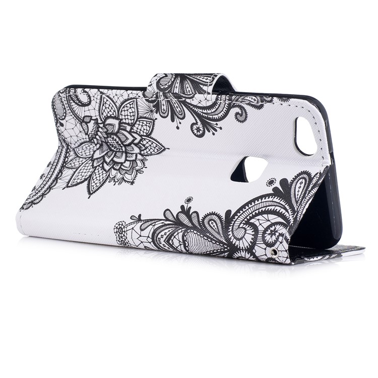 Carteira De Impressão Padrão Capa De Couro Para Huawei P10 Lite - Flor Negra-3