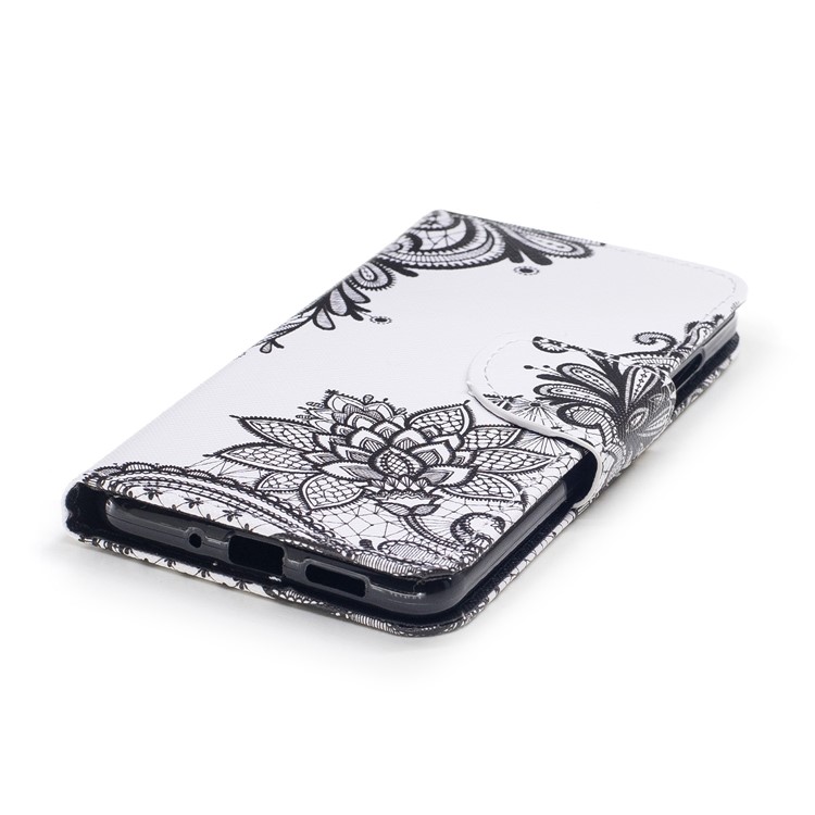 Carteira De Impressão Padrão Capa De Couro Para Huawei P10 Lite - Flor Negra-4