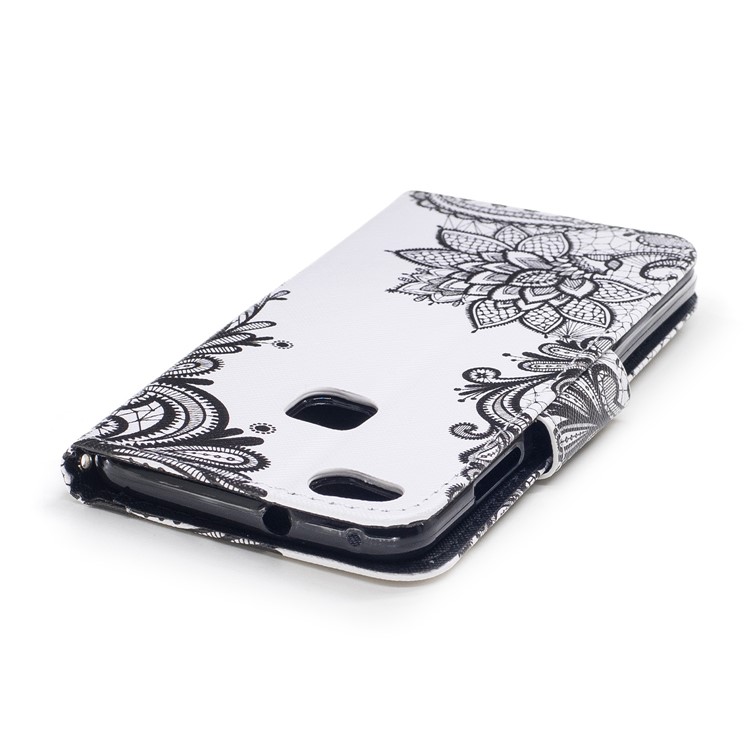 Carteira De Impressão Padrão Capa De Couro Para Huawei P10 Lite - Flor Negra-5