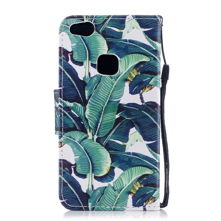 Pattern Printing Wallet Leather Cell Phone Case for Huawei P10 Lite - Leaf Pattern-2