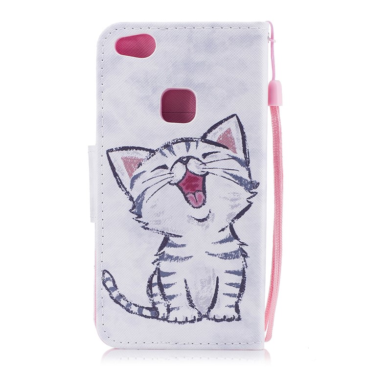Pattern Printing Leather Card Holder Case for Huawei P10 Lite - Cat Pattern-2