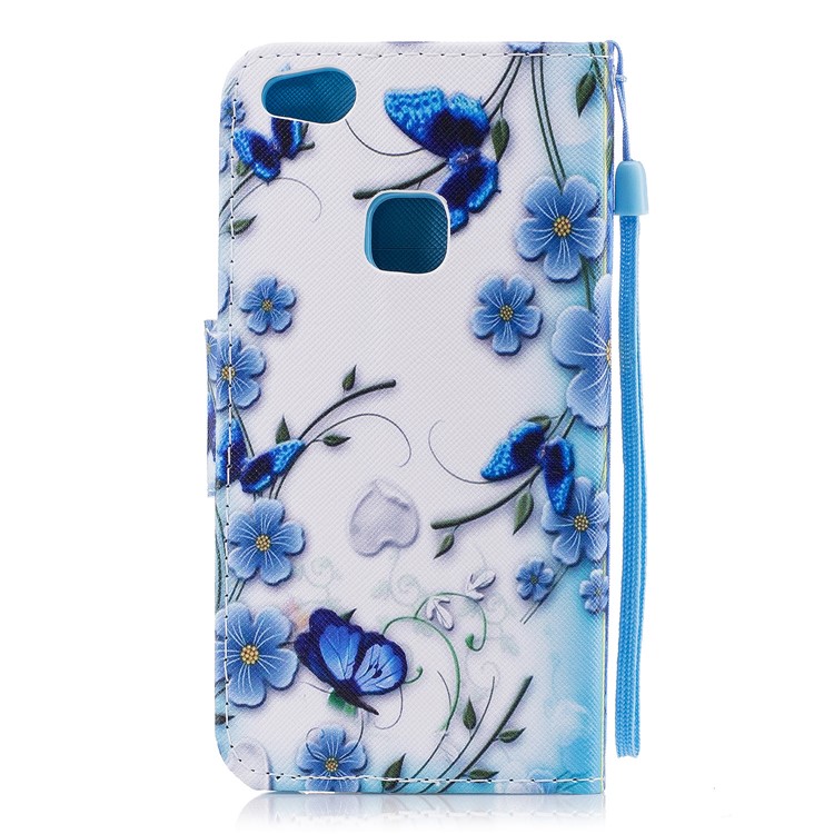 Pattern Printing Stand Leather Wallet Case for Huawei P10 Lite - Blue Flowers-2