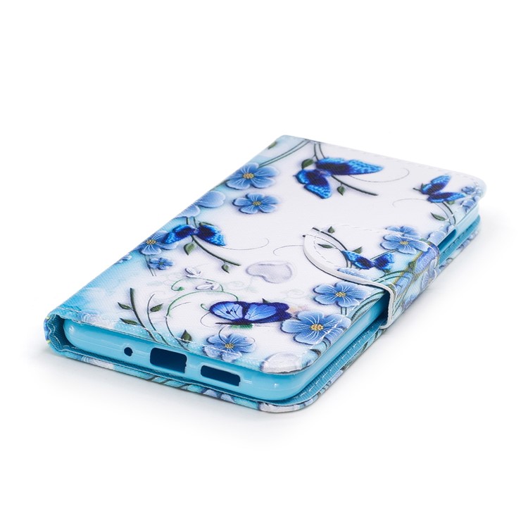 Pattern Printing Stand Leather Wallet Case for Huawei P10 Lite - Blue Flowers-3