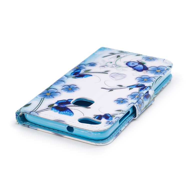 Pattern Printing Stand Leather Wallet Case for Huawei P10 Lite - Blue Flowers-4