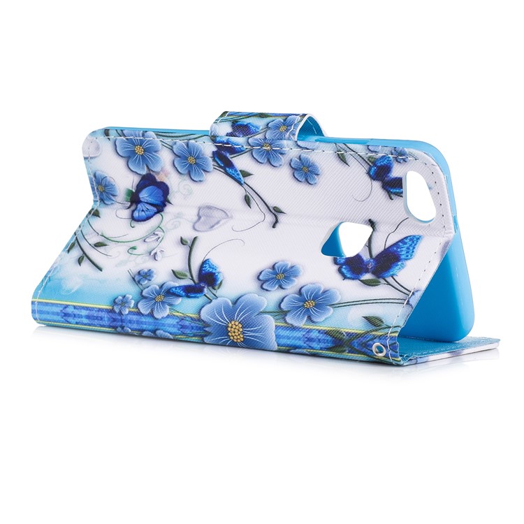 Pattern Printing Stand Leather Wallet Case for Huawei P10 Lite - Blue Flowers-5