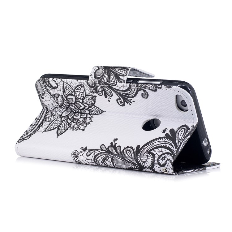 Pattern Printing Leather Wallet Cover for Huawei P8 Lite (2017) / Honor 8 Lite - Black Flower-3