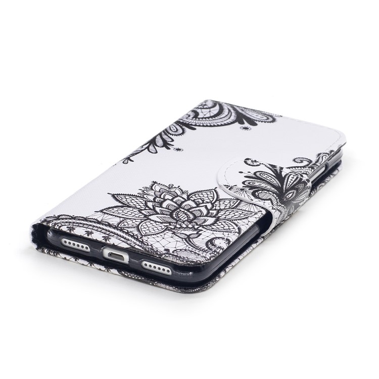 Pattern Printing Leather Wallet Cover for Huawei P8 Lite (2017) / Honor 8 Lite - Black Flower-4