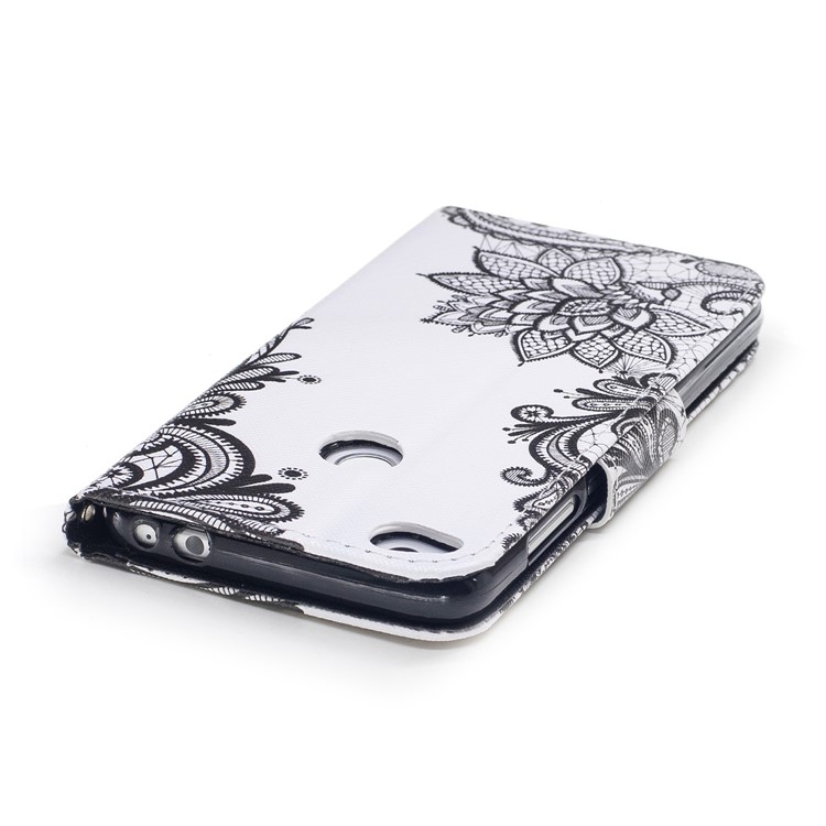 Pattern Printing Leather Wallet Cover for Huawei P8 Lite (2017) / Honor 8 Lite - Black Flower-5