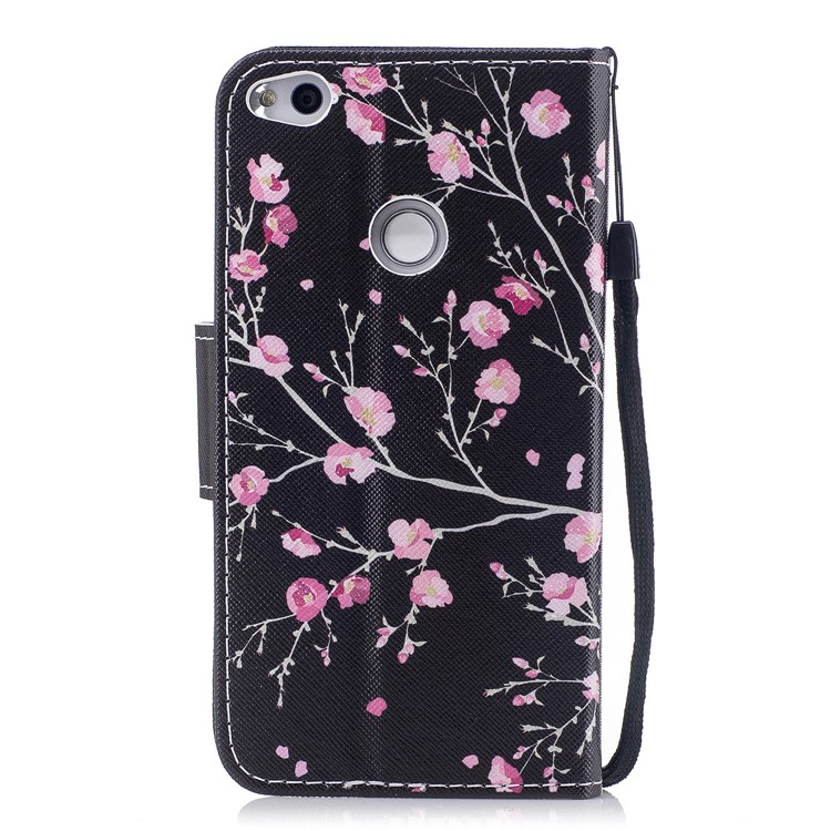 Pattern Printing Leather Wallet Shell Case for Huawei P8 Lite (2017) / Honor 8 Lite - Pink Flowers-2