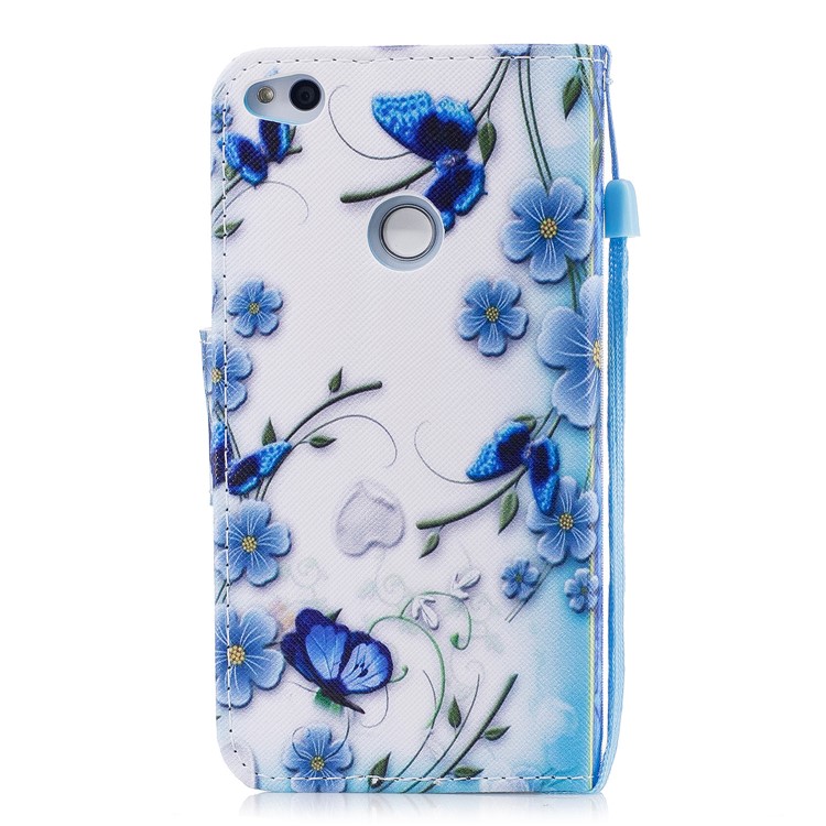 Pattern Printing Magnetic Leather Wallet Case for Huawei P8 Lite (2017) / Honor 8 Lite - Blue Flowers-2