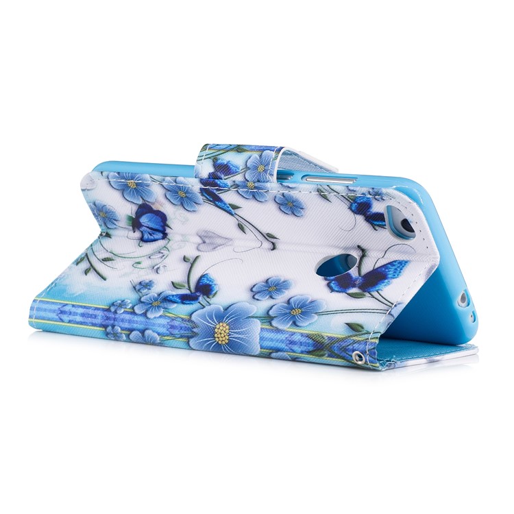 Pattern Printing Magnetic Leather Wallet Case for Huawei P8 Lite (2017) / Honor 8 Lite - Blue Flowers-3
