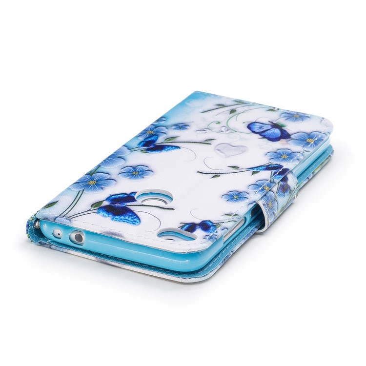 Pattern Printing Magnetic Leather Wallet Case for Huawei P8 Lite (2017) / Honor 8 Lite - Blue Flowers-5