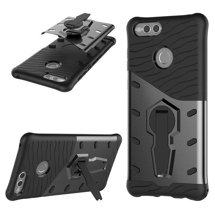 Soft TPU + Plastic Combo Detachable Phone Casing with 360-degree Rotary Kickstand for Huawei Honor 7X - Grey-1