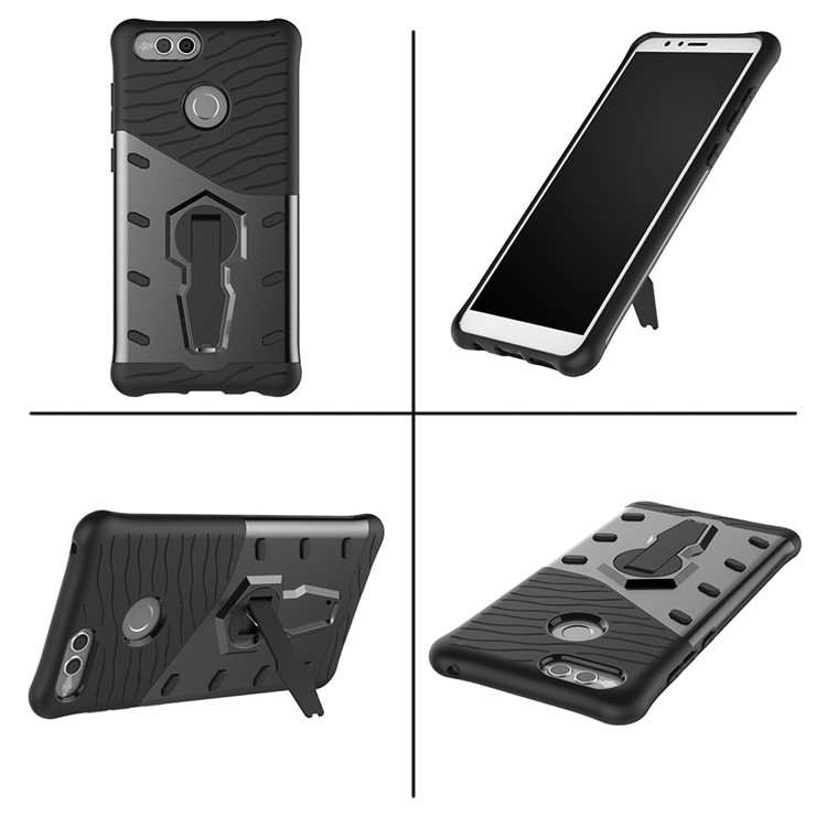 Soft TPU + Plastic Combo Detachable Phone Casing with 360-degree Rotary Kickstand for Huawei Honor 7X - Grey-12