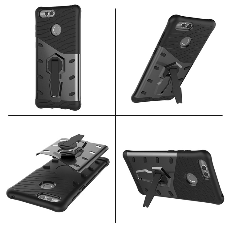 Soft TPU + Plastic Combo Detachable Phone Casing with 360-degree Rotary Kickstand for Huawei Honor 7X - Grey-13