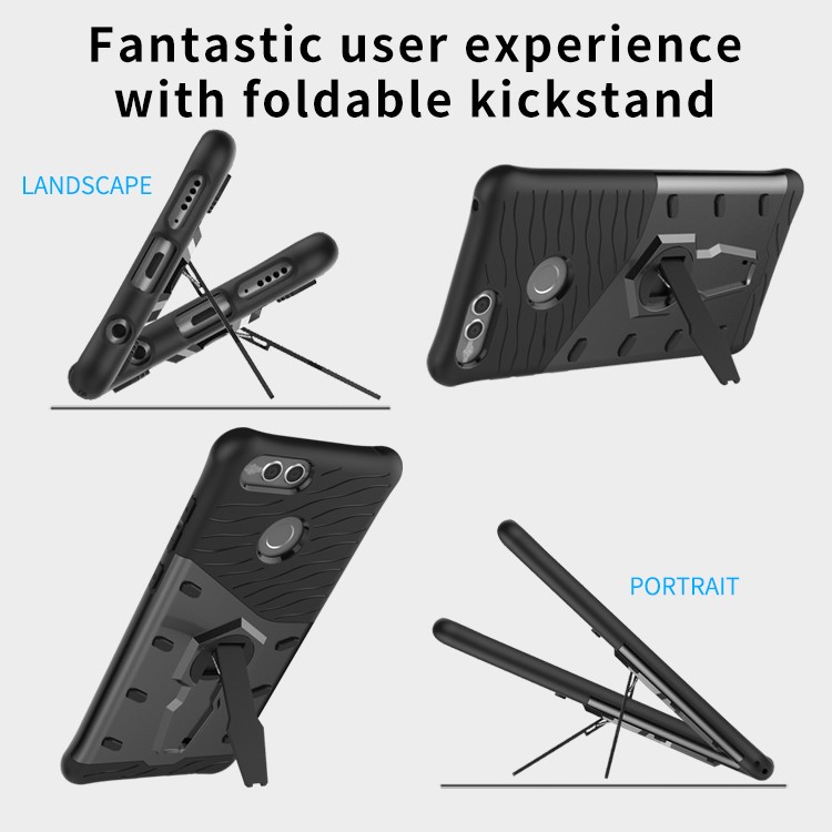 Soft TPU + Plastic Combo Detachable Phone Casing with 360-degree Rotary Kickstand for Huawei Honor 7X - Grey-14