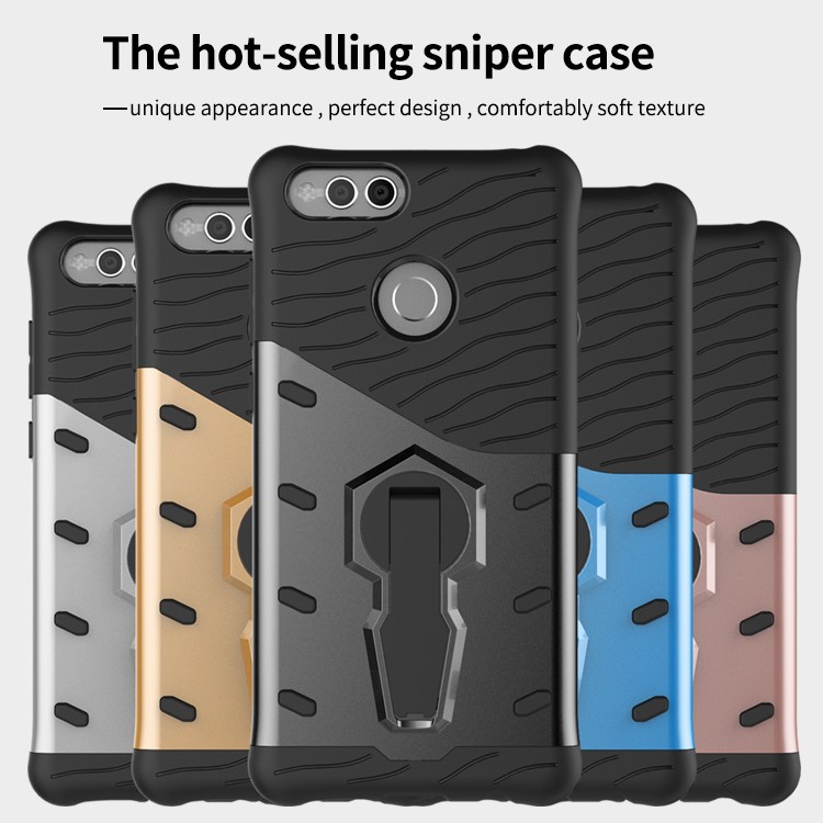 Soft TPU + Plastic Combo Detachable Phone Casing with 360-degree Rotary Kickstand for Huawei Honor 7X - Grey-17