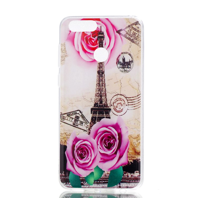 Pattern Printing Soft TPU Back Case for Huawei Honor 7X - Eiffel Tower and Roses-1