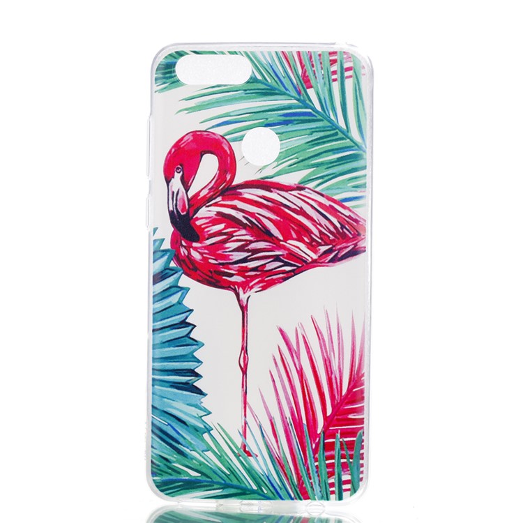 Pattern Printing Soft TPU Phone Accessory Case for Huawei Honor 7X - Flamingo and Leaves-1