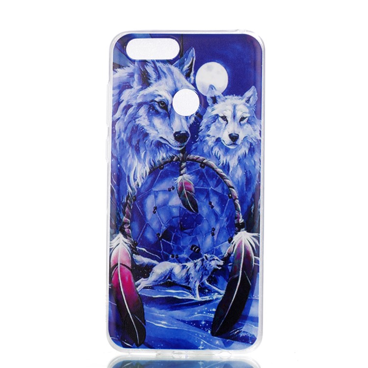 Pattern Printing Soft TPU Shell Caover for Huawei Honor 7X - Wolves and Dreamcatcher-1