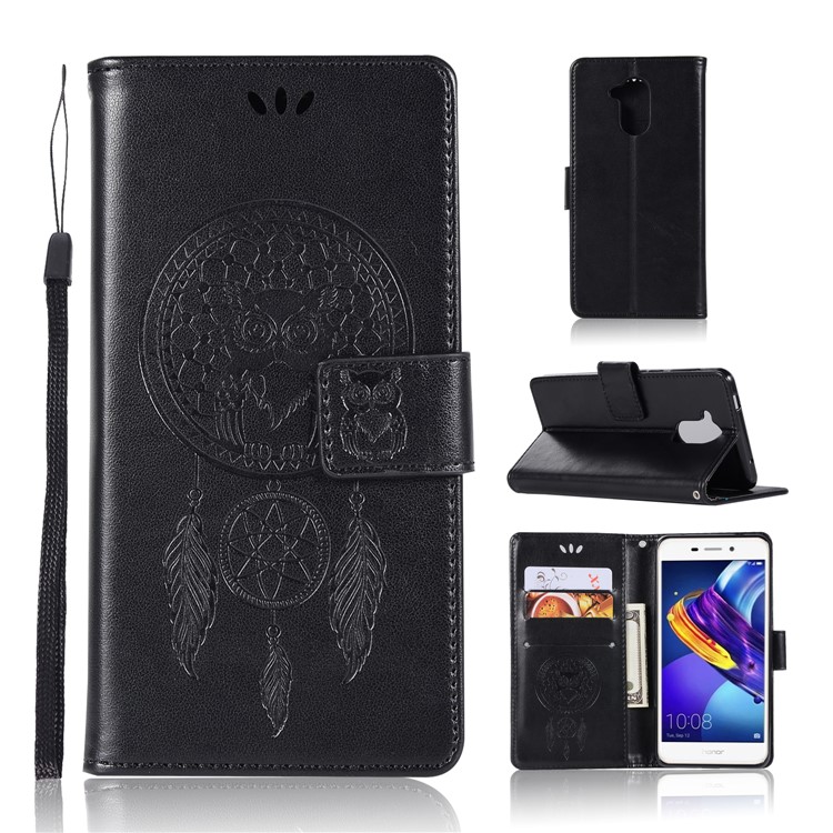 Imprinted Dream Catcher Owl Leather Wallet Case for Huawei Enjoy 6s / Honor 6C - Black-1