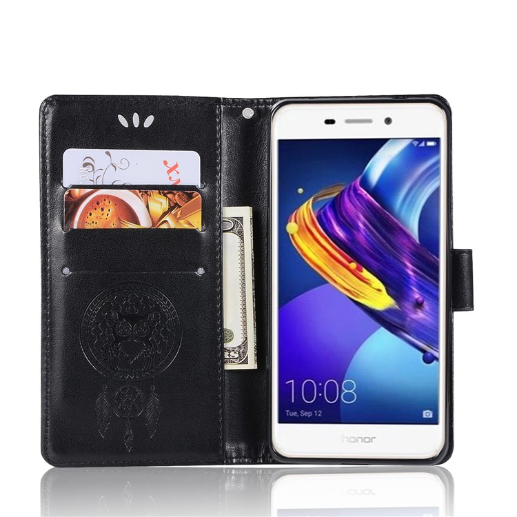 Imprinted Dream Catcher Owl Leather Wallet Case for Huawei Enjoy 6s / Honor 6C - Black-4