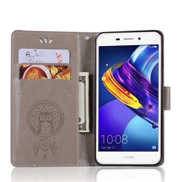 Imprinted Dream Catcher Owl Leather Wallet Cover for Huawei Enjoy 6s / Honor 6C - Grey-4