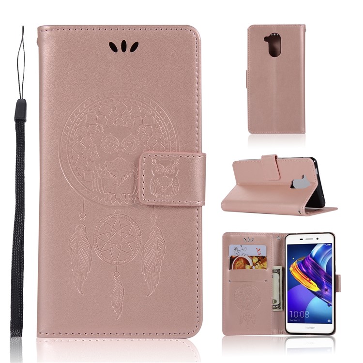 Imprinted Dream Catcher Owl Wallet Leather Stand Case for Huawei Enjoy 6s / Honor 6C - Rose Gold-1