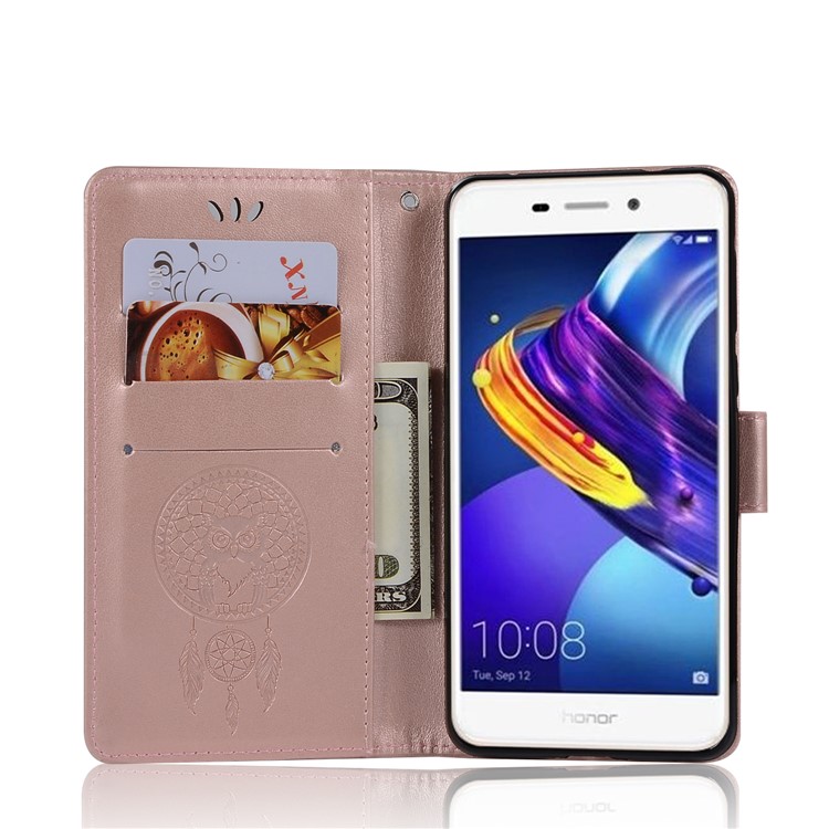 Imprinted Dream Catcher Owl Wallet Leather Stand Case for Huawei Enjoy 6s / Honor 6C - Rose Gold-4