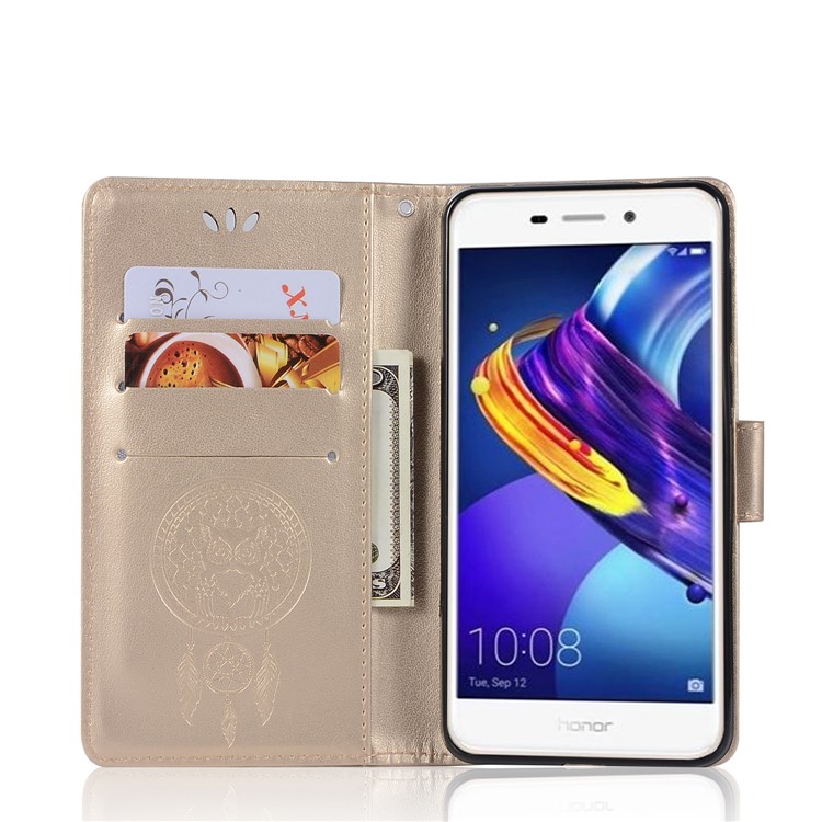 Imprinted Dream Catcher Owl Wallet Leather Stand Cover for Huawei Enjoy 6s / Honor 6C - Gold-4