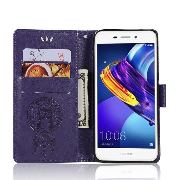 Imprinted Dream Catcher Owl Wallet Leather Protection Case for Huawei Enjoy 6s / Honor 6C - Purple-4