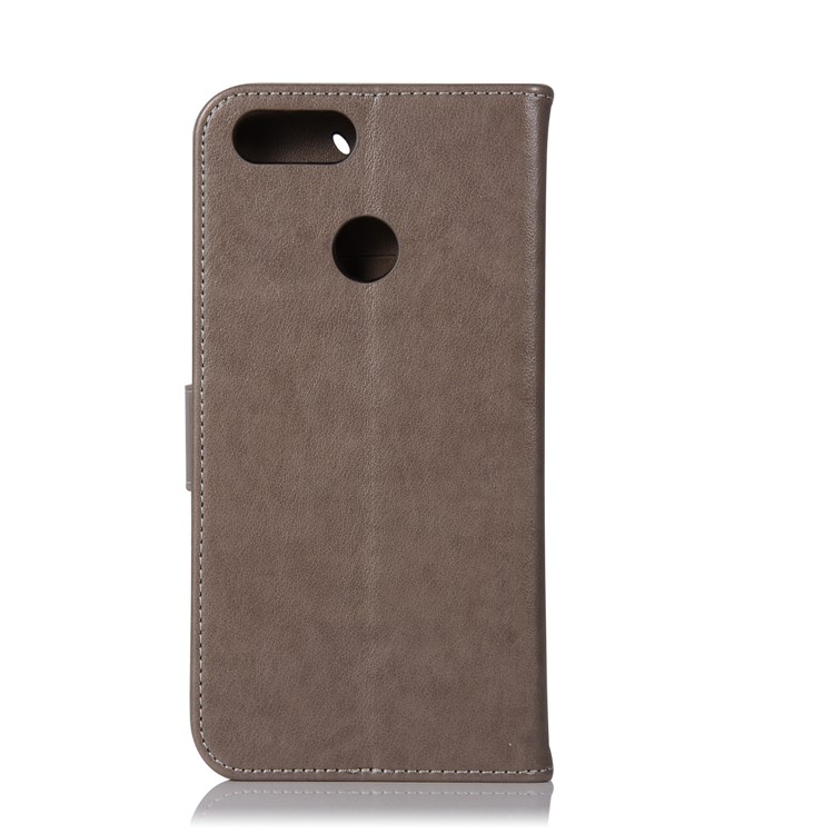 For Huawei Honor 7X Imprint Owl Dream Catcher Pattern Leather Wallet Casing - Grey-3
