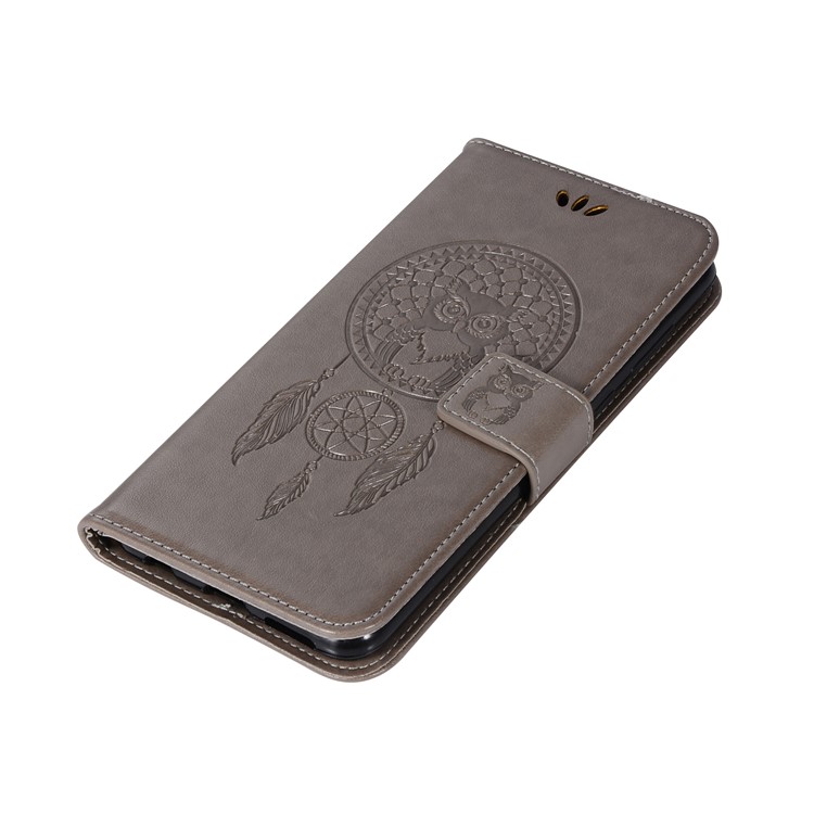 For Huawei Honor 7X Imprint Owl Dream Catcher Pattern Leather Wallet Casing - Grey-7