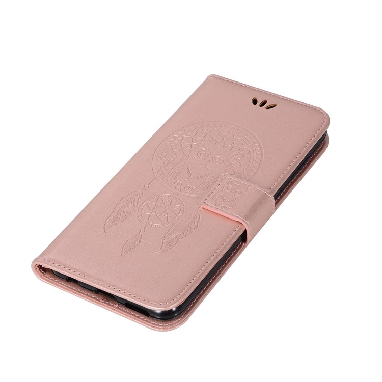 For Huawei Honor 7X Imprint Owl Dream Catcher Pattern Leather Wallet Protective Cover Shell - Rose Gold-7