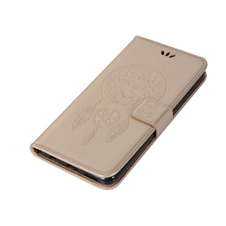 For Huawei Honor 7X Imprint Owl Dream Catcher Pattern PU Leather Wallet Flip Shell Accessory - Gold-7