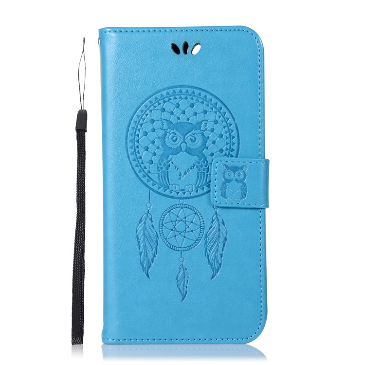 For Huawei Honor 7X Imprint Owl Dream Catcher Pattern Leather Stand Wallet Folio Casing - Blue-2