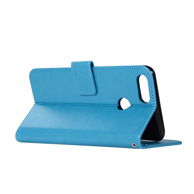 For Huawei Honor 7X Imprint Owl Dream Catcher Pattern Leather Stand Wallet Folio Casing - Blue-6