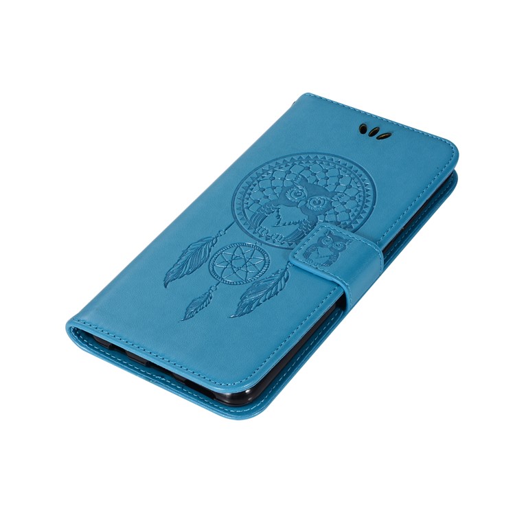 For Huawei Honor 7X Imprint Owl Dream Catcher Pattern Leather Stand Wallet Folio Casing - Blue-7