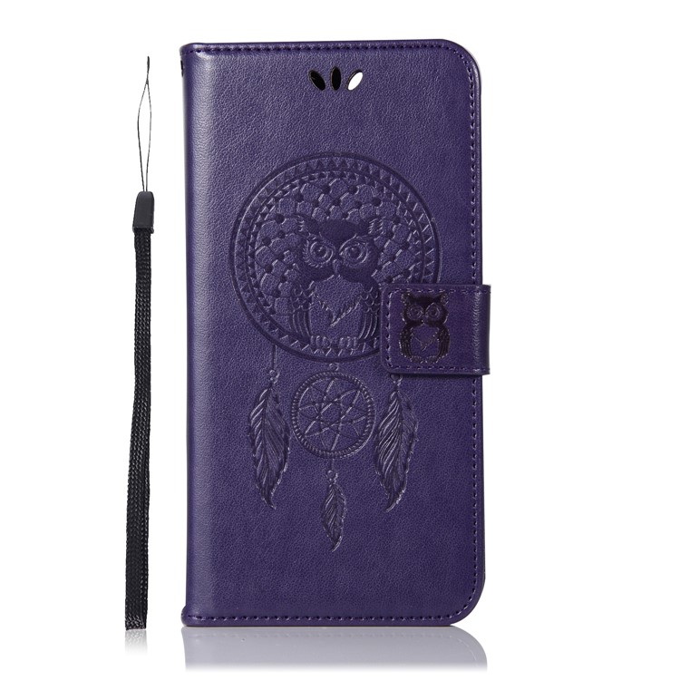 For Huawei Honor 7X Imprint Owl Dream Catcher Pattern PU Leather Wallet Protection Case Cover - Purple-2