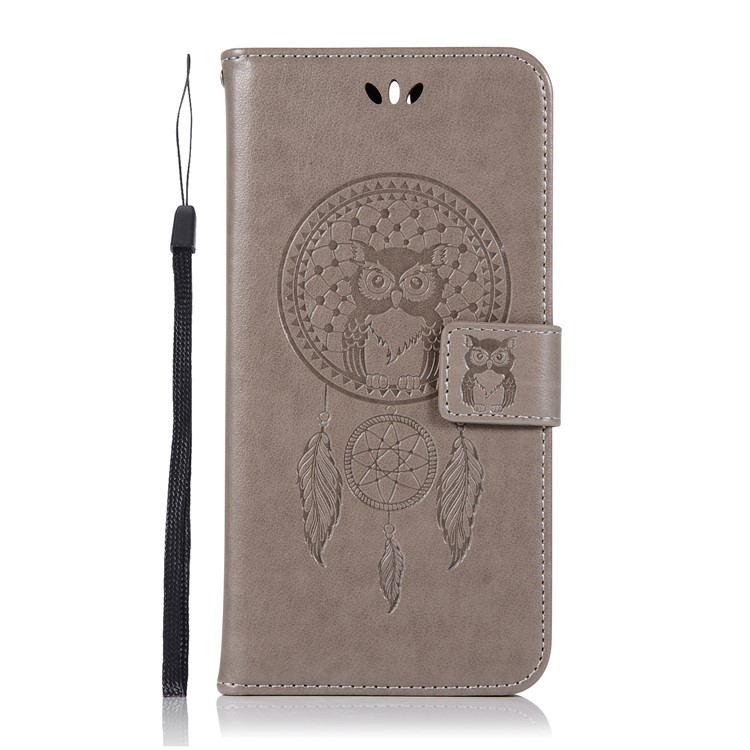 Imprinted Dream Catcher Owl Leather Wallet Cover for Huawei Mate 10 Lite / nova 2i / Maimang 6 / Honor 9i (India) - Grey-2