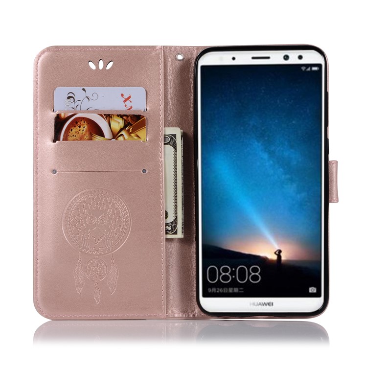 Imprinted Dream Catcher Owl PU Leather Wallet Case for Huawei Mate 10 Lite / nova 2i / Maimang 6 / Honor 9i (India) - Rose Gold-4